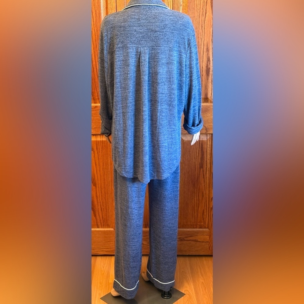 Ekouaer 2XL NWT Blue Button Down Pajama Set Long Sleeve - Picture 3 of 16